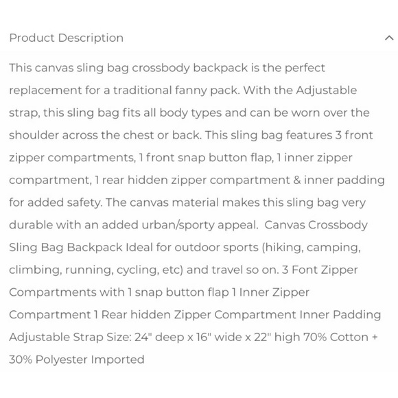 NWT - CANVAS MULTI ZIPPER SLING/CRSSBDYBACKPACK - Picture 7 of 8